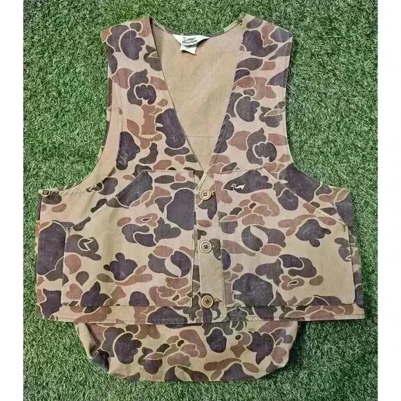 VTG Duxbak Vest Mens XL Duck Camo Brown Hunting Fishing Pocket Outdoor - Picture 1 of 7